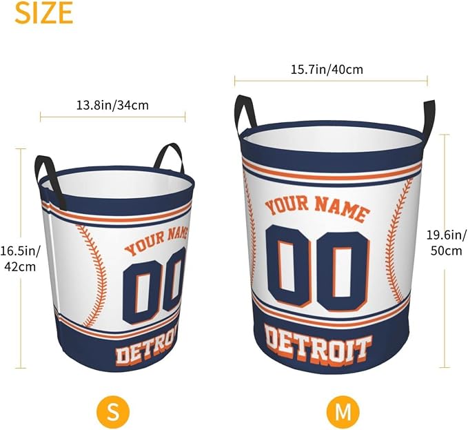 Custom Detroit Laundry Hamper Personalized Laundry Basket Customized Name And Number Collapsible Storage Basket for Bedroom Bathroom Living Room Baseball Fan Gifts