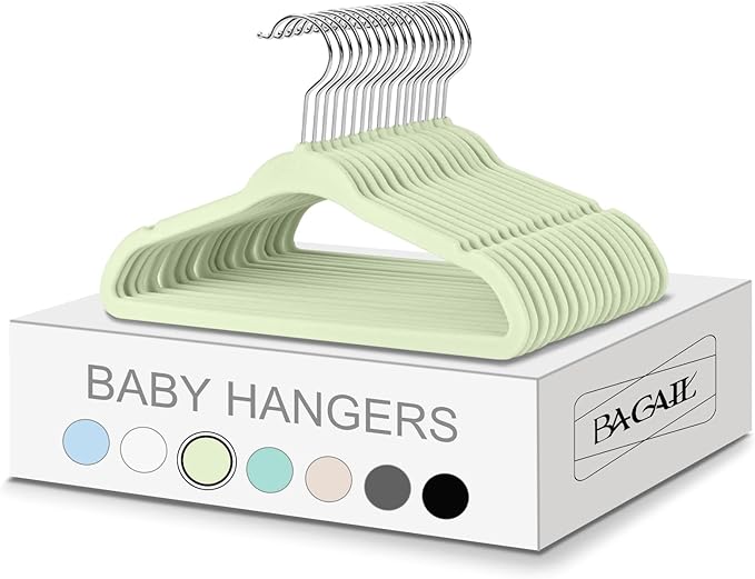 BAGAIL 50 Pack Kids Velvet Hangers 11 Inches Children's Clothes Hangers Non-Slip Baby Hangers for Infant/Toddler (Lime Cream)