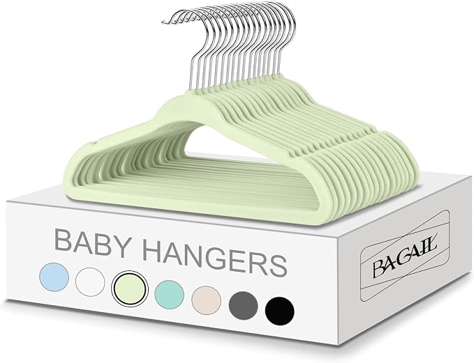 BAGAIL 50 Pack Kids Velvet Hangers 13.75 Inches Children's Clothes Hangers Non-Slip Baby Hangers for Infant/Toddler (Lime Cream)