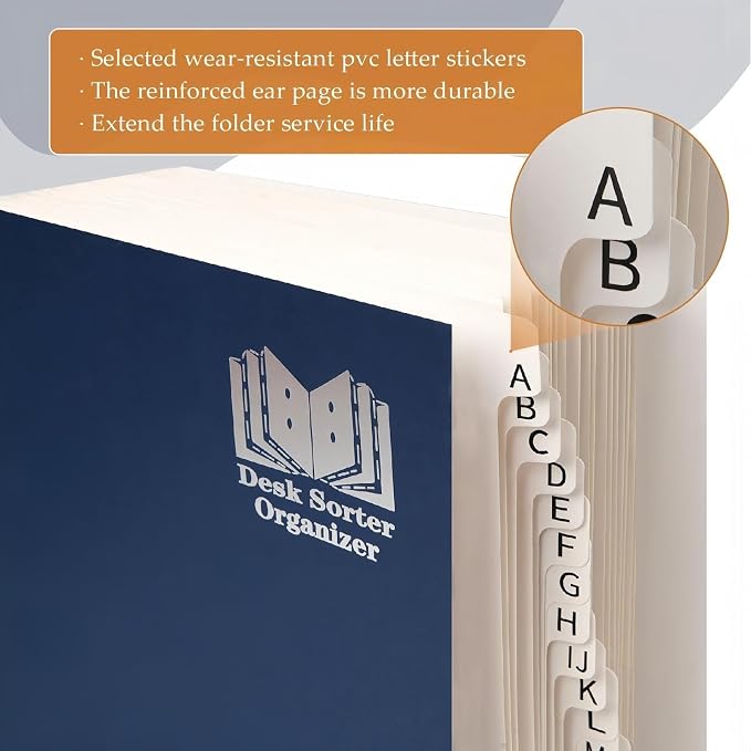 A-Z Accordion File Organizer - Alphabetical File Organizer - File sorter alphabetic a-z - Desk Organizer - Desk sorter rganizer (Heavy-Duty Cardstock,20 Dividers)