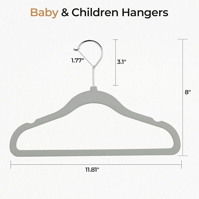GoodtoU Kids Hangers Velvet 50 Pack Baby Hangers for Closet Non Slip Childrens Infant Hanger Grey