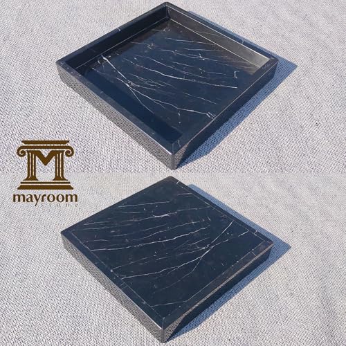 Square Natural Marble Vanity Tray: Luxury 8x8 Polished Organizer for Bathroom Kitchen Dresser Makeup Jewelry Coffee Tabl