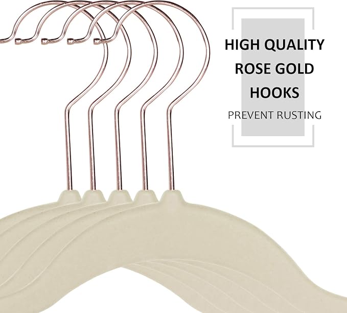 VECELO Premium Velvet Clothes Hangers Suit Heavy Duty (50 Pack)-Non Slip & Space-Saving with 6 Finger Clips & Tie Rack Excellent for Men and Women,Light Beige