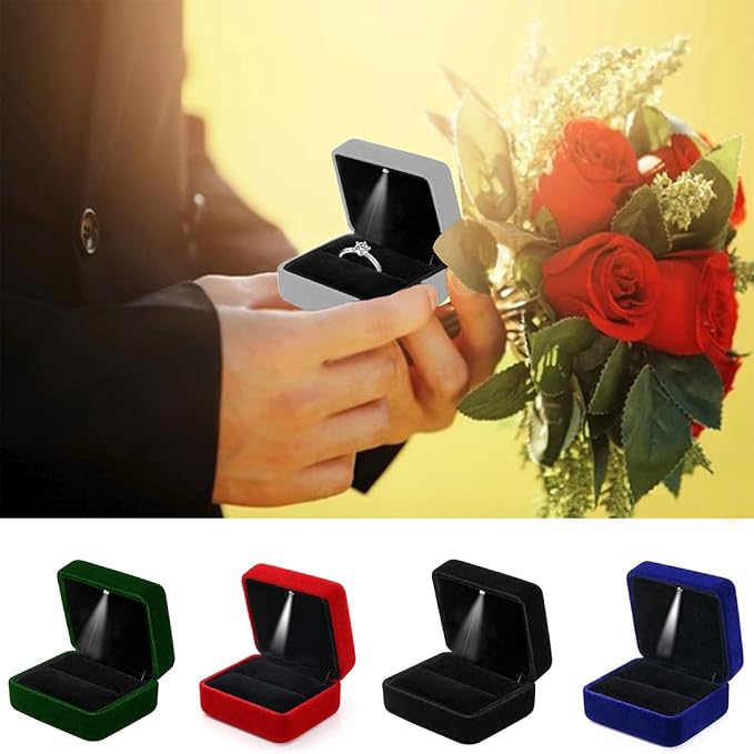 Velvet Ring Box with LED Light Jewelry Display Gift Box for Proposal,Engagement, Wedding