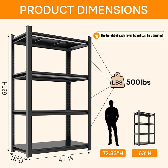 45" W*63" H Book Shelf，4 Tier Metal Wide Bookshelf，Heavy Duty Book Shelfs，Adjustable Shelving Unit，Tall Bookcase，Industrial Bookshelf for Living Room，Bedroom，Office and Library