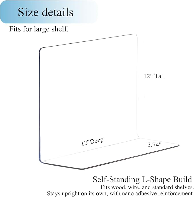 Acrylic Shelf Dividers Closet Organizers for Home Organization Enthusiasts | 12" Tall Sturdy Clear Closet Shelf Dividers for Clothes Purse pantry Separators in Bedroom Kitchen Office Shelf Space Saver