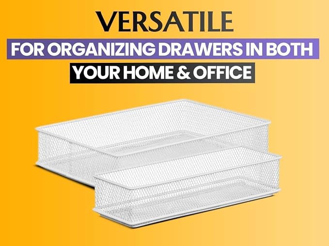 YBM HOME Silver Mesh Drawer Cabinet and or Shelf Organizer Bins, School Supply Holder Office Desktop Organizer Basket 1611s (1, 6x15x2 Inch)