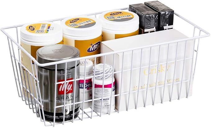 SANNO Freezer Baskets Wire Farmhouse Large Organizer Storage Bins Rack for Storage, Office, Bathroom, Pantry Organization with Handles-Set of 2, 15.7"