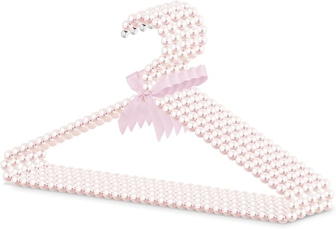 Linkidea 5 Pack Faux Pearl Beaded Clothes Hangers Bulk Pack, Wholesale Multi-Pack Elegant Clothes Dress Wedding Shop Pants Hanger, Closet Coat Storage Organizer Standard Hangers (Pink)