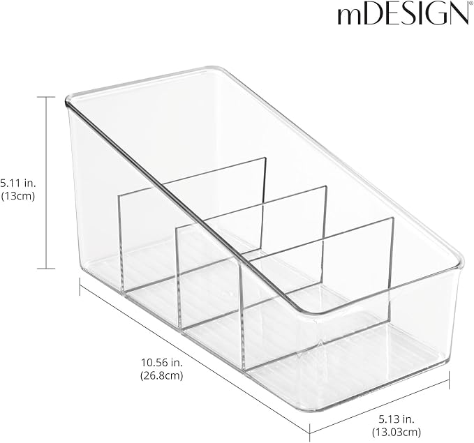 mDesign Plastic 4-Section Food Packet Organizer - Storage for Kitchen, Pantry, Cabinet, or Countertop - Organization for Spice Packets, Hot Chocolate, Seasoning Pouches, Ligne Collection, Clear