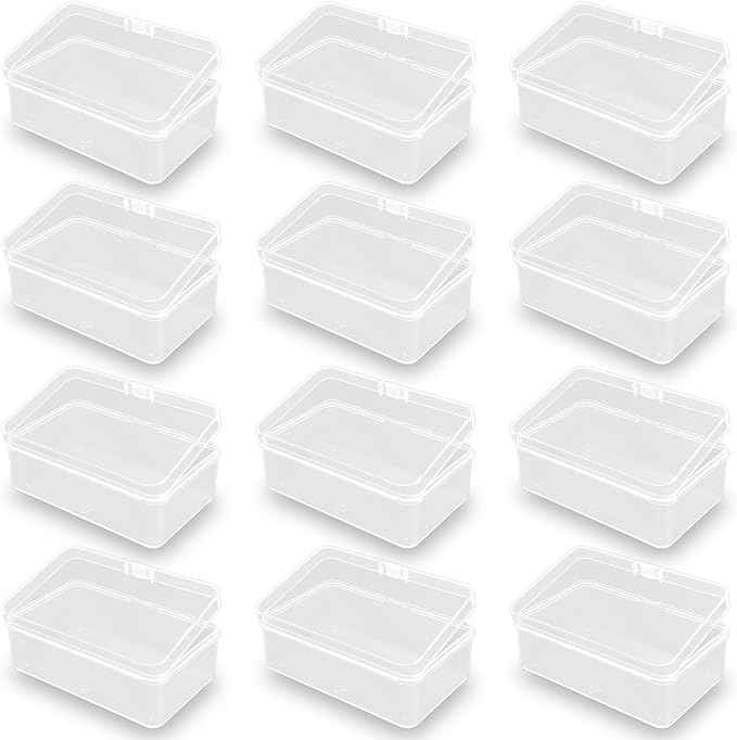 12 Pieces Clear Plastic Beads Storage Containers Box (4.13 x 2.56 x 1.58 Inch), Small Bead Organizer for Beads, Jewelry, Business Cards, Game Pieces, Crafts