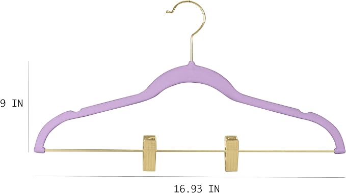 Simplify 6 Pack Velvet Hangers with Clips | Skirt and Pants | Slim Space Saving | Closet Organization | Non-Slip | Prevent Creases | Swivel Neck | Durable | Lavender