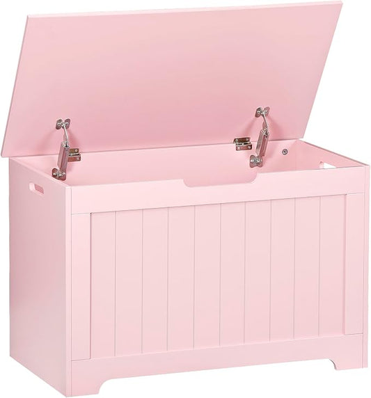 LEMY Storage Bench, Wooden Chest Box with 2 Safety Hinges, Modern Organizer Cabinet for Living Room, Bedroom, Entryway, Pink