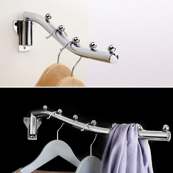 2 Pack Stainless Steel Clothes Hanger Rack Wall Mount, Folding Garment Hook with 180°Rotation Swing Arm Suit Hangers Coat Storage Organizer for Laundry Room Bedroom Clothing Drying Rack with 5 Hooks