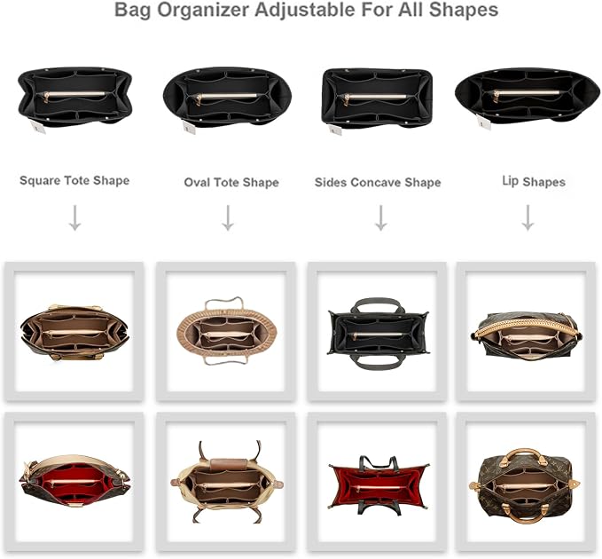 ZTUJO Purse Organizer Insert For Handbags, Silky Bag Organizer With 2 Zippers For Speedy Neverful Tote and More (Black, X-Small)