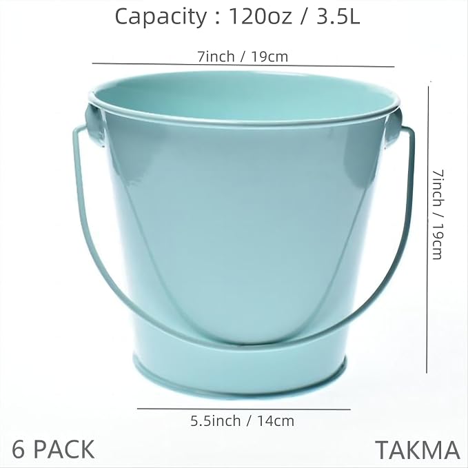 Colored Tin Buckets with Handle, 6 Pack 7.48 inch Galvanized Iron Pail Buckets for Kids, Classroom, Crafts and Party Favors