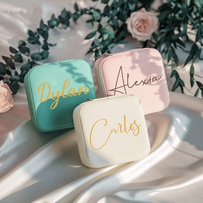 Bridesmaid Gifts Jewelry Box Personalized Small Jewelry Travel Case Custom PU Leather Portable Bridesmaid Proposal Boxes Mini Jewellery Organizer Storage Earrings Rings Necklaces for Women Girls-Pink