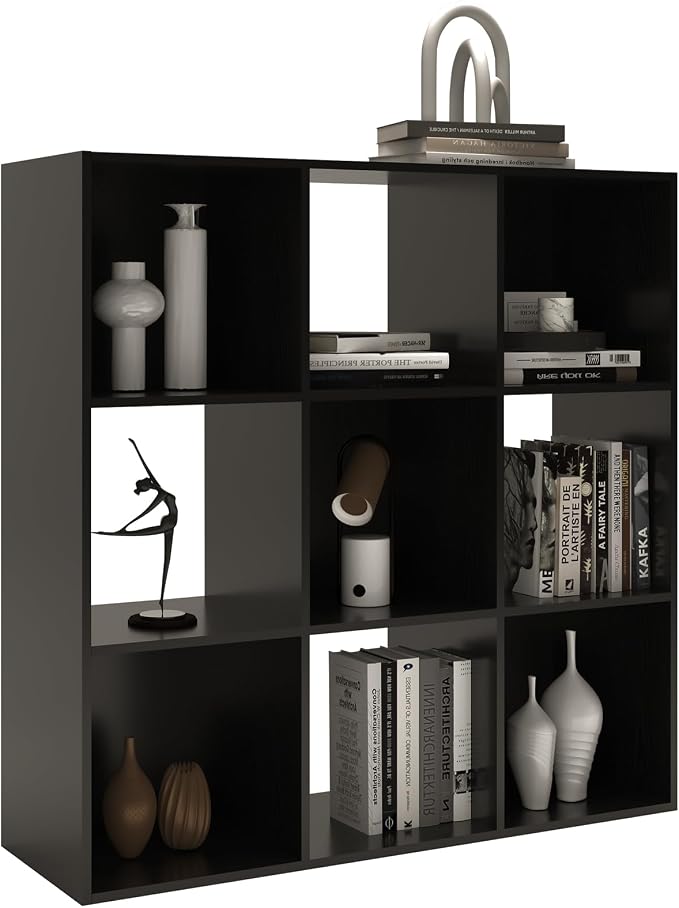 9 Cube Shelf with Anti-Tipping Kits + Reversible Open Back Bookcase, Multi Layer and Multi Grid Partition Layout (Chocolate 11in)
