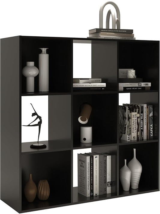 9 Cube Shelf with Anti-Tipping Kits + Reversible Open Back Bookcase, Multi Layer and Multi Grid Partition Layout (Chocolate 11in)