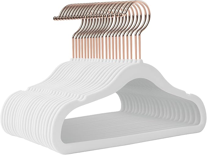 Velvet Kids Hangers,14 Inch 50 Pack White Velvet Baby Hangers | Durable,Space Saving,Non-slip,For Baby/Infant/Toddler