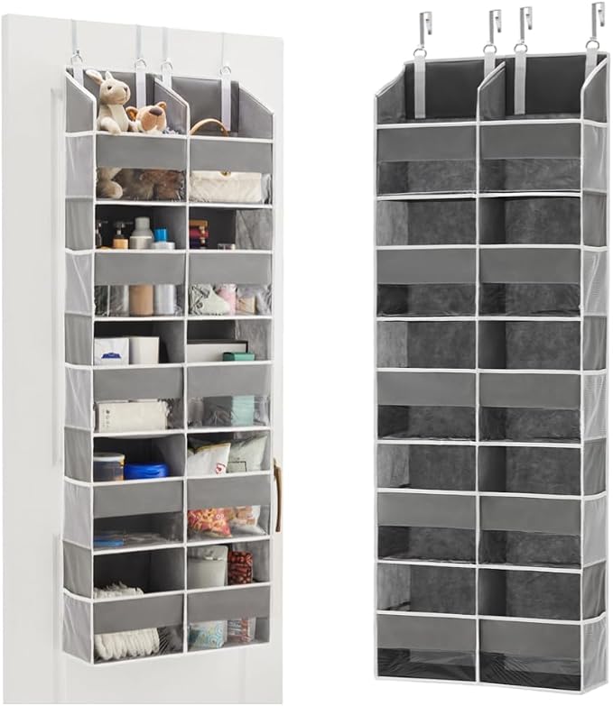 Over the Door Organizer 5 Tiers, Extra Large Behind Door Storage of 10 Compartments, Anti Tilt Hanging Organizer for Closet, Diaper Organizer, Bedroom, Bathroom, Pantry, Nursery, (Grey)
