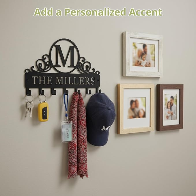 Key Holder Wall Mount, Personalized Adhesive Key Holder Hook for Wall, Metal Key Rack for Housewarming Gift