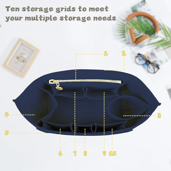 Lckaey Organizer Insert For Long Champ Le Pliage Purse organizer Premium Felt 1012-25Dk blue-S