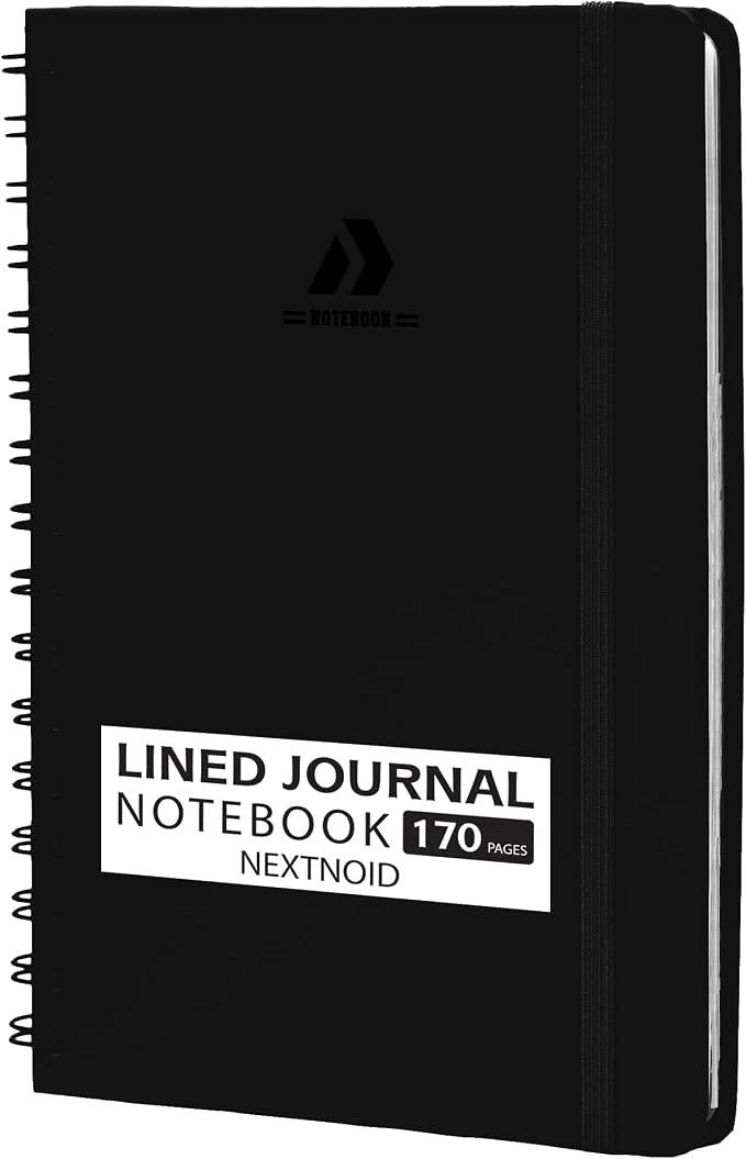 Nextnoid Lined Spiral Notebook Journal For Women & Men - A5(5.8" x 8.3") 170 Pages, Hardcover Notebooks for Work & Note Taking, College Ruled Journals for Writing - Black