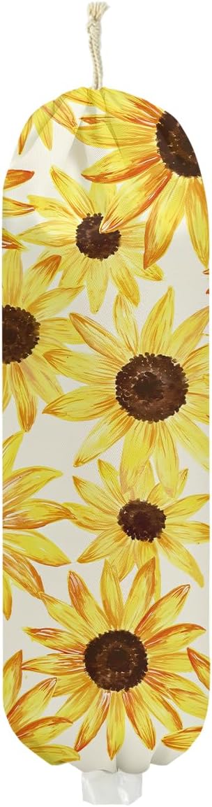Sunflower Plastic Bag Holder, Sunflower Gifts for Women Mom Grandma | Wall Mount Plastic Bag Holders for Grocery Bags, Floral Reusable Grocery Bags Storage Dispenser for Home Kitchen Pantry Decor