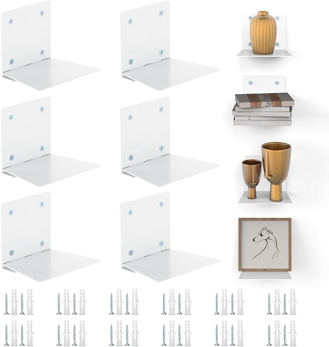 Eapele Invisible Floating Bookshelf, Heavy-Duty Hanging Bookshelves, Steel Constructed Wall Mounted Hidden Bookshelf with Mounting Hardware, 6PCS White