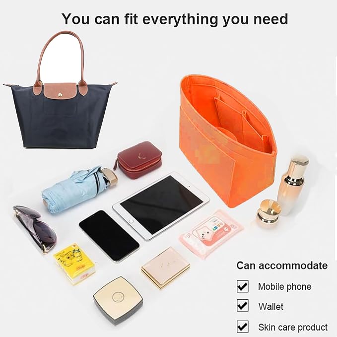 Lckaey Felt Purse Organizer Insert for Longchamp Le Pliage Neo Handbags Insert Organizer 1012orange-M