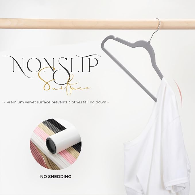 HOUSE DAY Premium Velvet Hangers 100 Pack Grey, Non-Slip Flocked Felt Hangers, Sturdy Clothes Hanger with 360° Rotatable Hook, Heavy Duty Durable Slim Coat Hanger for Closet Space Saving