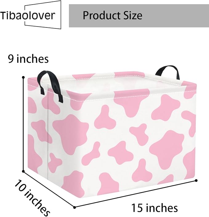 Rectangular Baby Kids Storage Basket for Home Kitchen Girls Cute Toy Storage Bin Organizer Shelf Book Room Decor(Pink Cow)