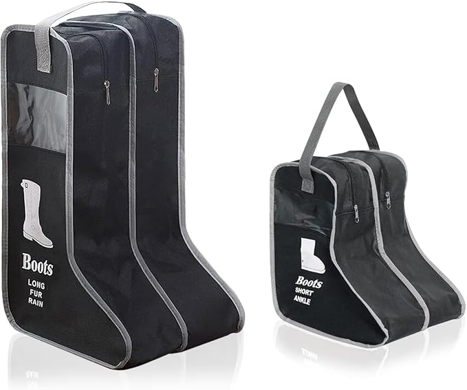 2 Pack Portable Boots Storage Bag, Tall/Short Boot Carry Bag Boots Organizer, Shoe Bags for Storage and Travel Dust Proof Travel Shoe Bags for Packing (Black)