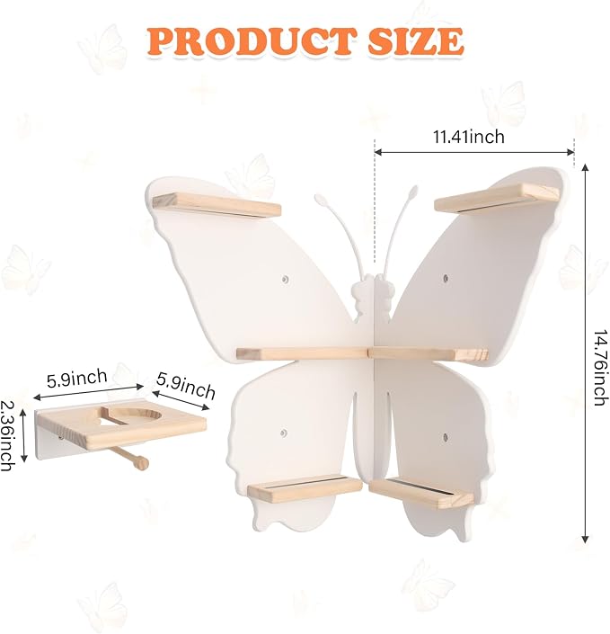 90°Butterfly for Tonies Box 1/2 Tonies Figures Organizer Storage Shelf Corner Wall Mounted, Magnetic Display Collection 30~40 Characters Floating Shelves Storage Player, Earphones