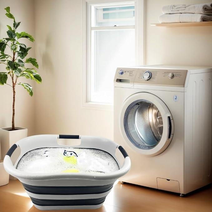 SAMMART 40L (10.5 gallon) Collapsible Plastic Laundry Basket - Foldable Pop Up Storage Container/Organizer - Portable Washing Tub - Space Saving Hamper/Basket (Grey/Slate Grey)