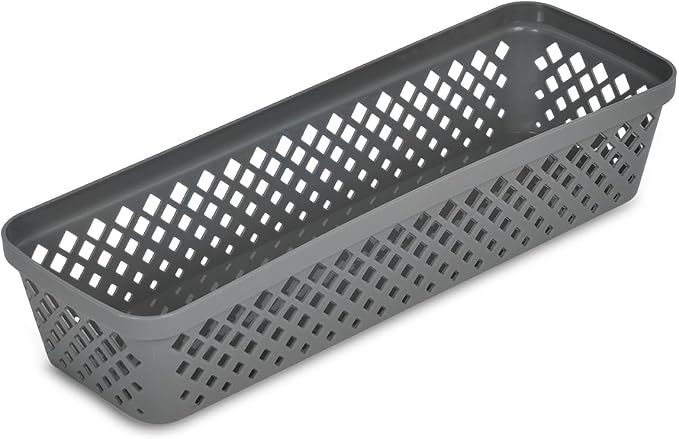 Glad Plastic Storage Basket Set - Multipurpose Drawer Trays, Kitchen Pantry Containers, and Bathroom Bins - Narrow Organizers, Grey, 6 Count (Pack of 4)