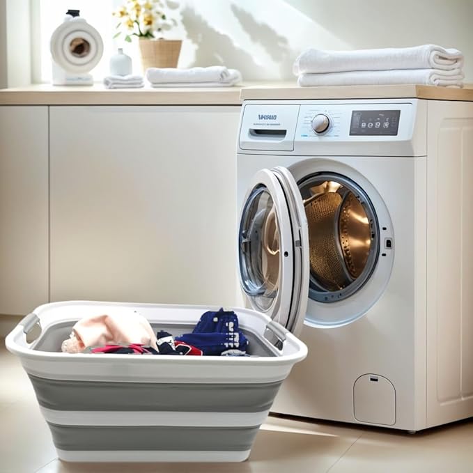 SAMMART 42L Set of 2 Collapsible Plastic Laundry Basket - Foldable Pop Up Storage Container/Organizer - Portable Washing Tub - Space Saving Hamper/Basket (Grey, 2)