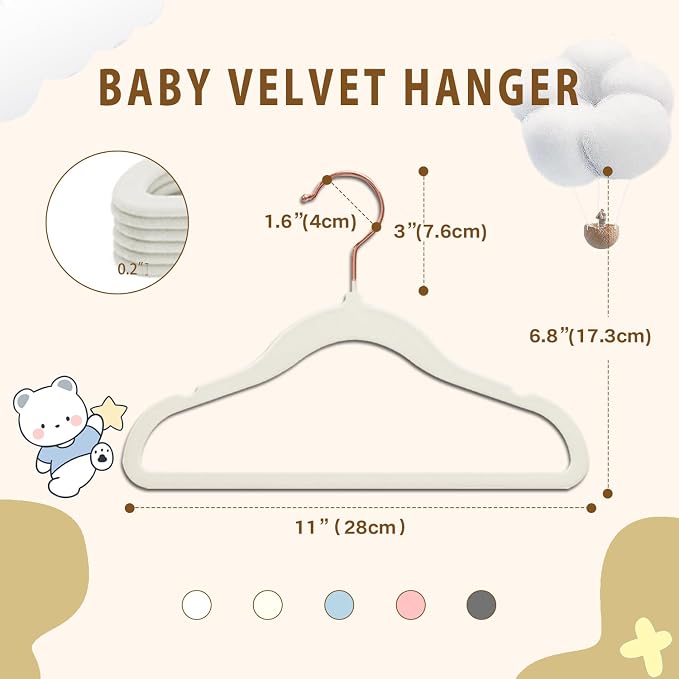 Baby Velvet Hangers Non-Slip Space Saving Swivel Hook 32 Pack Cream