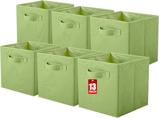 ShellKingdom Storage Bins, Foldable Fabric Storage Cube And Cloth Organizer | Storage Drawer For Closet And Toys, 13 X 13 X 13 INCH, 6 Pack (Green)