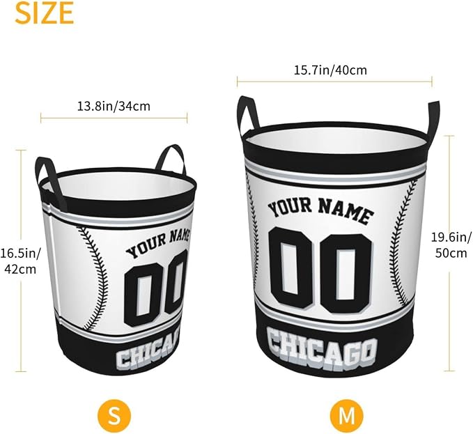 Custom Chicago Laundry Hamper Personalized Laundry Basket Customized Name And Number Collapsible Storage Basket for Bedroom Bathroom Living Room Baseball Fan Gifts