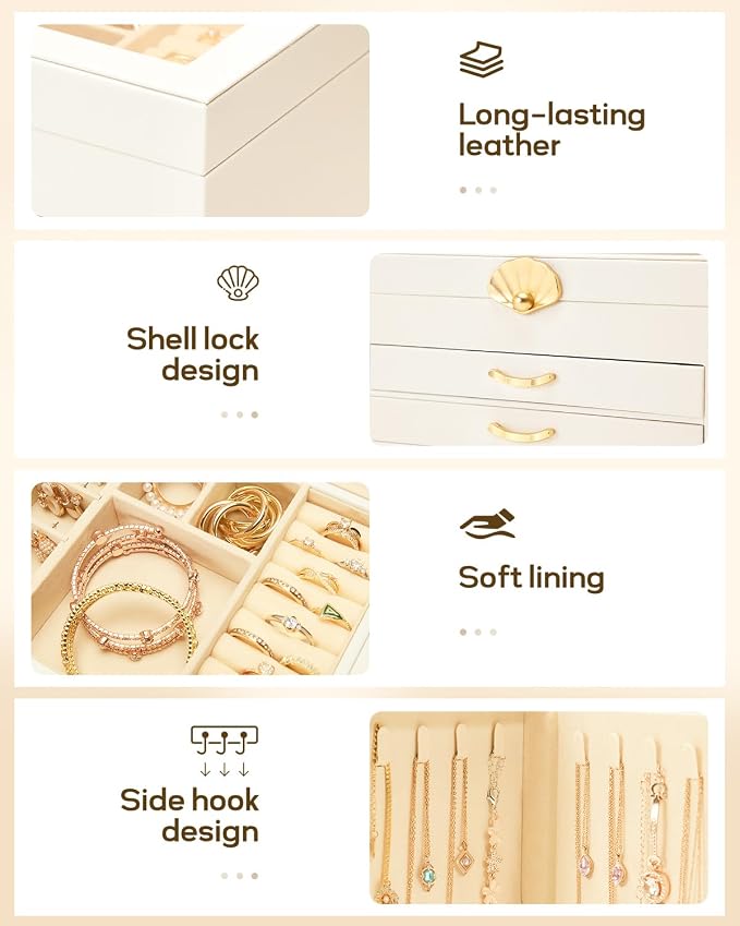 Enthralite Jewelry Box with 3 Drawers : Jewelry Display Organizer for Earrings Necklaces - Gift for Girls Women | White