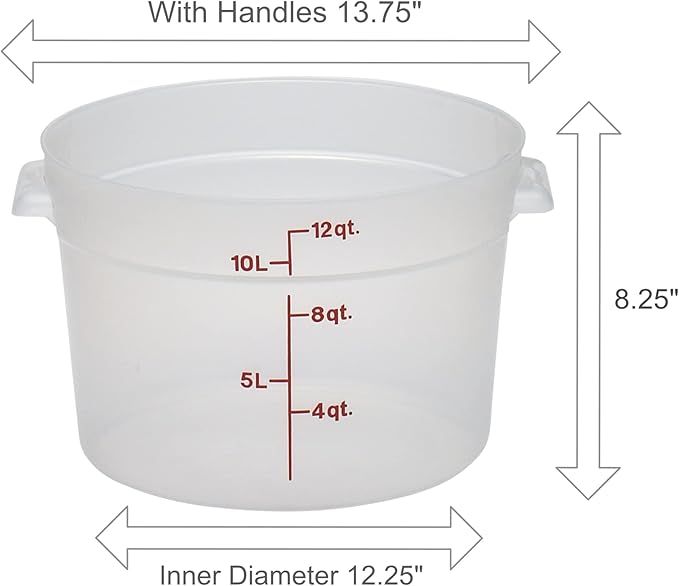 Lumintrail Cambro 12 Quart Round Food Storage Container Translucent with Lid, Bundle Includes a Measuring Spoon Set