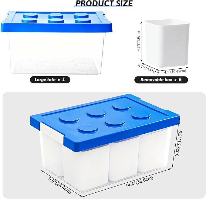 Plastic Storage Bins with Lids, Art Craft Supply Organizer Box with Brush Pot, Multipurpose Stackable Storage Containers for Organizing Tool, Craft, Crayon,Sewing (Blue)