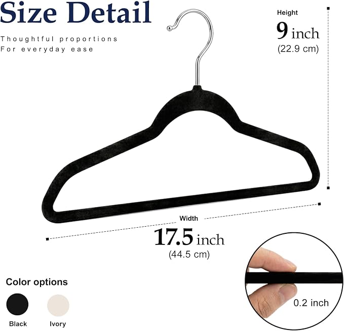 HOUSE DAY Black Velvet Hangers 60 Pack, Sturdy Non Slip Hanger Wrinkle-Free | Clothes Hangers with 360° Swivel Hook, Heavy Duty Slim Felt Hangers for Closet Space Saving, No Shoulder Bumps for Shirt-75g