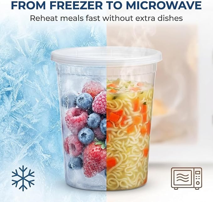 JoyServe 120 Sets Deli Containers with Lids – 8oz, 16oz & 32oz – Leak Proof, Microwaveable, Dishwasher & Freezer Safe – Plastic Food Storage & Soup Containers