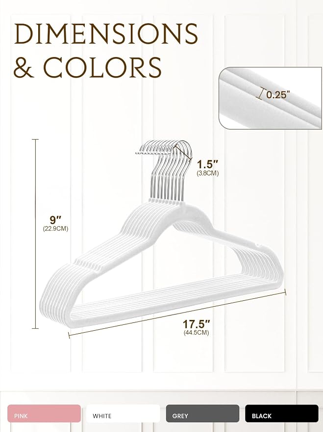 White Velvet Hangers 70 Pack, Non Slip Felt Slim Hangers for Space Saving | 360° Silver Hooks; Shoulder Notches; Heavy Duty for Coats, Suits, Dresses, Shirts, Jackets and Pants for Closet Organizer