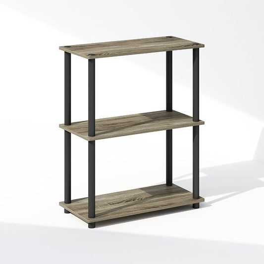 Furinno Turn-N-Tube Book Shelf, 3-Tier Bookshelf, Bookcase with Multipurpose Compact Display Rack, 11.6 x 23.6 x 29.6, for Living Room, Bedroom, Home Office, French Oak/Black