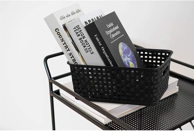 Asking Plastic Weave Storage Baskets, Set of 6 Multi-use Organizer Bin, Black