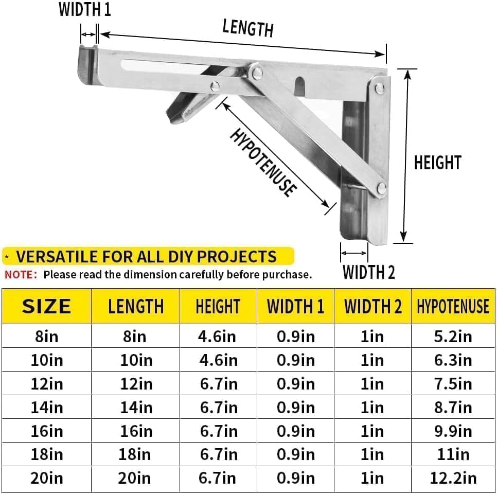 4PCS 12" Folding Shelf Brackets, Shelf Brackets Max. Load 220 lb Collapsible Heavy Duty Stainless Steel DIY Wall Mounted